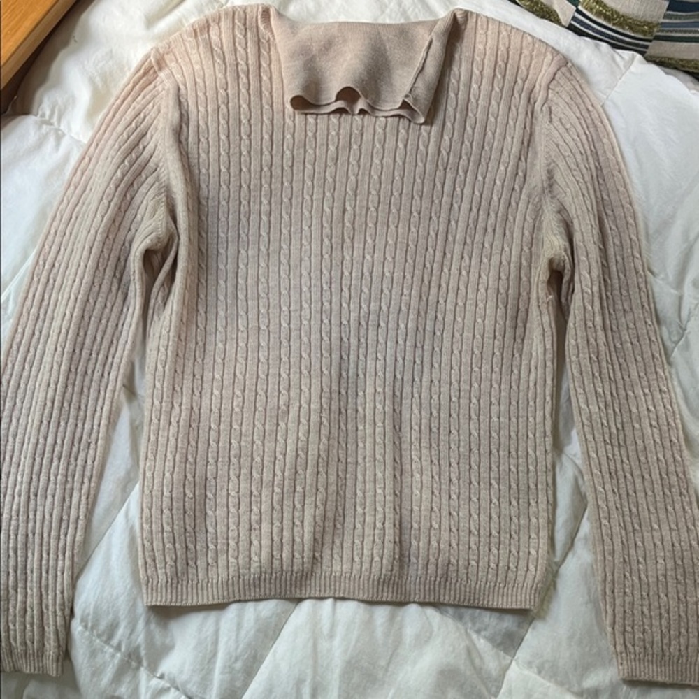 Laura Ashley Soft Beige Cable Knit Turtleneck Sweater